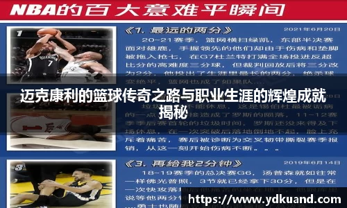 迈克康利的篮球传奇之路与职业生涯的辉煌成就揭秘